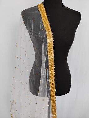 Net White with gold pearl (gold moti)work premium dupatta/chunni